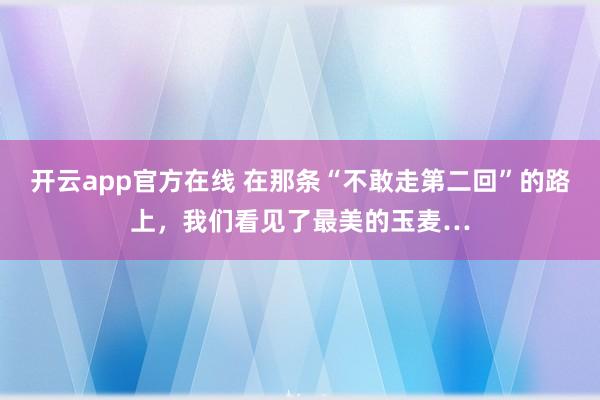 开云app官方在线 在那条“不敢走第二回”的路上，我们看见了最美的玉麦…